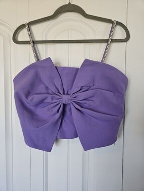 Purple Bow Front Crop Top with Rhinestone Straps Size 8